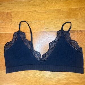 Intimately Free People Black Lace Bralette Ribbed Triangle Boho Coquette M/L